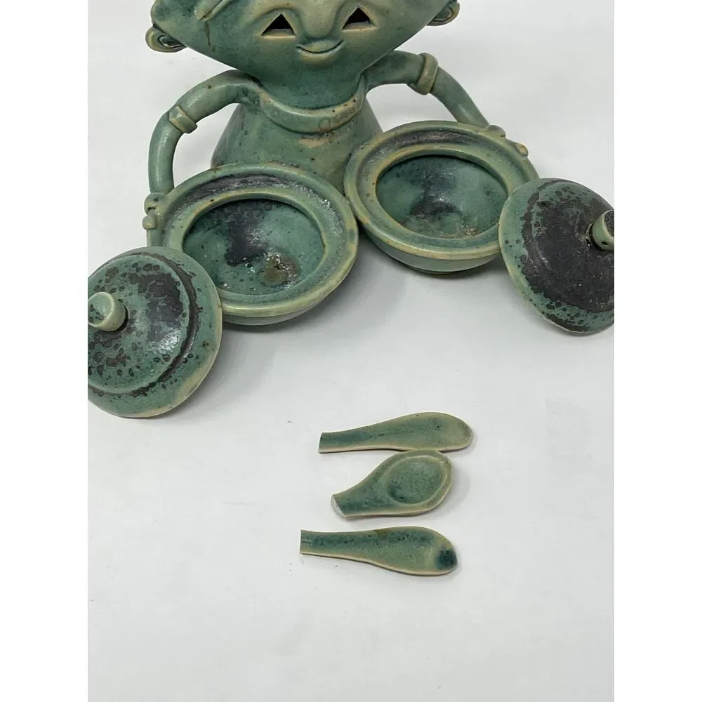 Novica Handmade Janger Dancer Green Ceramic Condiment Incense Holder 5PC